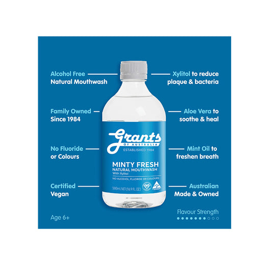 Grants Of Australia Natural Mouthwash Minty Fresh 500ml