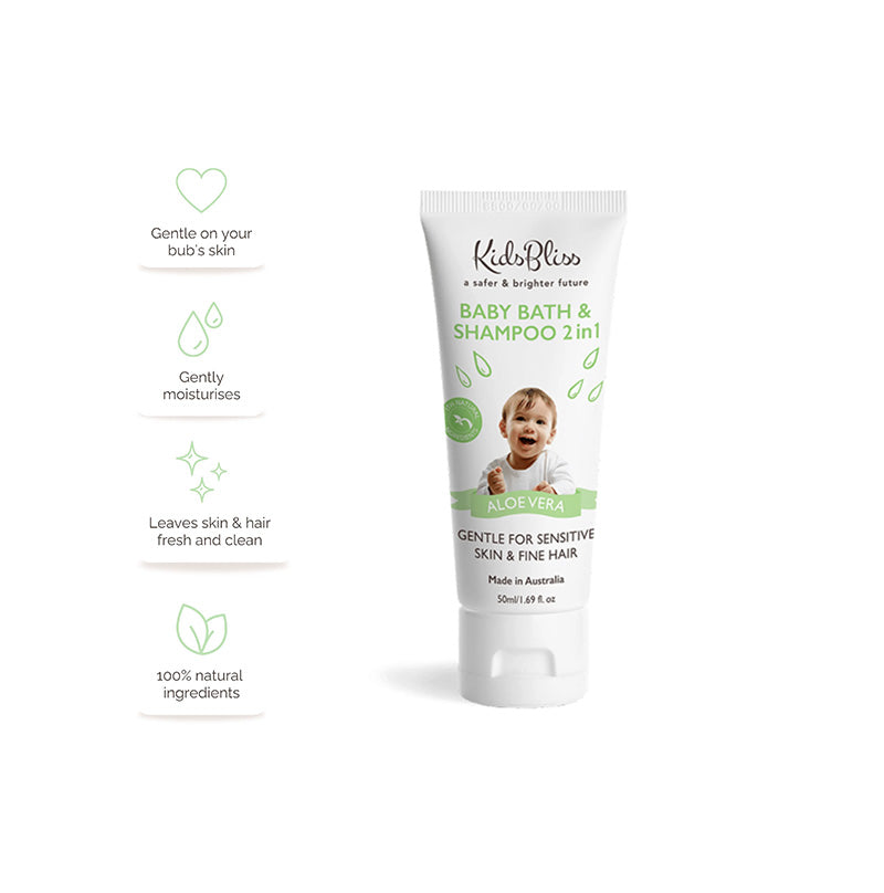 NATIVEBLISS AUSTRALIA Kidsbliss Baby Bath & Shampoo 2 in 1 Aloe Vera - 50ml