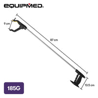 EQUIPMED 87cm Long Reach Grabber Reacher Aid, Deluxe Magnetic Pick Tip, Key Hook, Lockable Nonslip Rubber Jaws, Lightweight Alloy, Easy Reach Disability Aid