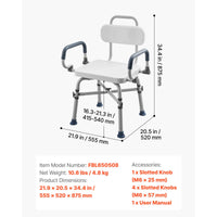 Swivel Shower Chair with Arms and Back, 227 kg Load Heavy Duty Bench Seat for Inside Shower Stall and Bathtub, Height Adjustable Bathroom Bath Tub Seat for Adults, Seniors, Elderly and Disabled